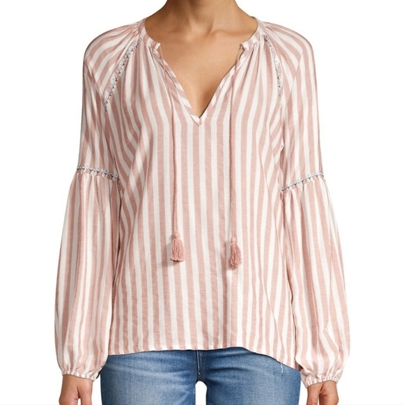 PAIGE Tops - Paige Jovannie Striped Blouson Sleeve Blouse